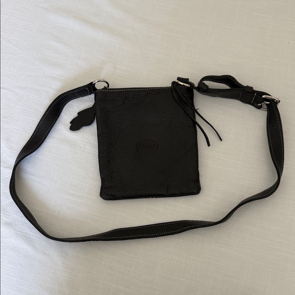 Roots Black Leather Crossbody Bag